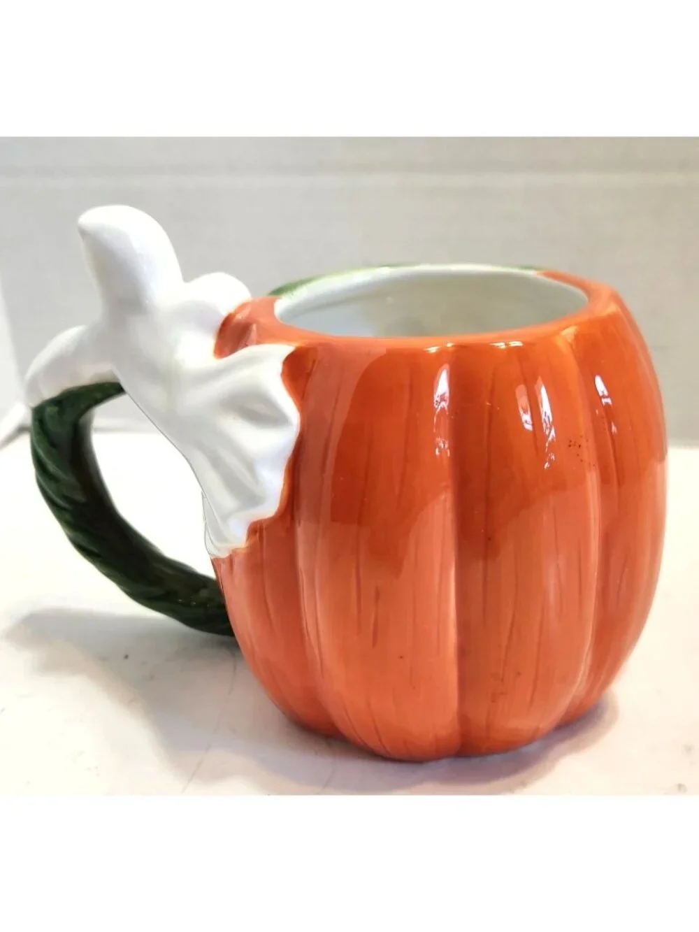 Fitz And Floyd Essentials Pumpkin Mug With Ghost Handle Ceramic Halloween Decor